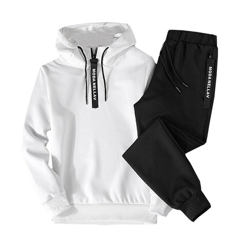 2019 2PC Hoodies Men Spring Autumn Fleece Liner Hooded Sweatshirts + Sweatpants Male Brand Streetwear Solid Warm 2 Pieces Hoody