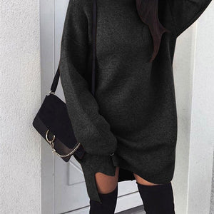 Fashion Hot Sale Knitted Pullover Loose Mini Dress Winter Spring Autumn Women Sweatshirt Turtleneck Long Sleeve Jumper Dress