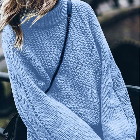 Women's Sweaters Hollow Out Loose Knitted Lantern Sleeve O-Neck Solid Pullover Sweater Female 2019 Autumn Warm Ladies Pullovers