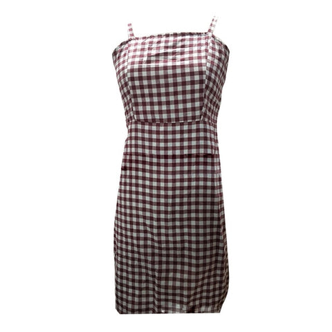 Women Summer Dress Plaid Strappy Sleeveless Backless High Waist Slim Fit Dresses NGD88