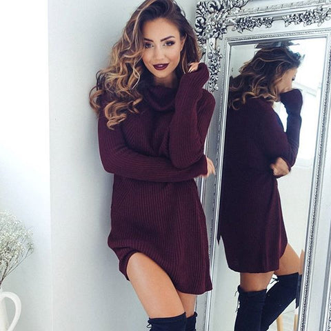 fashion winter autumn  Womens Casual Long Sleeve Jumper Turtleneck Sweaters Dress