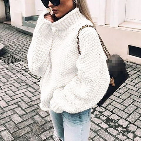 Autumn winter women turtleneck sweater loose casual pullover women jumper tops new oversized knitted sweaters female 2019 CDR902