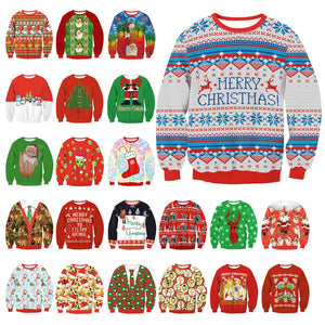 Unisex Men Women 2019 Large Size Christmas Sweater Print Round Neck Ladies Autumn Thin Winter Tops Clothing Long Sleeve Xmas XL