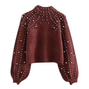 CALOFE 2019 Women Knitted Sweaters Fashion Casual Korean Style Female Long Sleeve Wrap Front Loose Pullover Jumper With Pearls