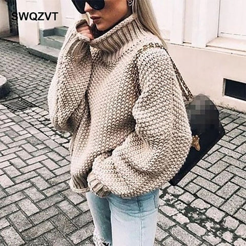 Autumn winter women turtleneck sweater loose casual pullover women jumper tops new oversized knitted sweaters female 2019 CDR902