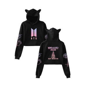 2018 New Style BTS Stylish Related Should Aid Collective-Cat Ear Bare Midriff Hooded Hoodie