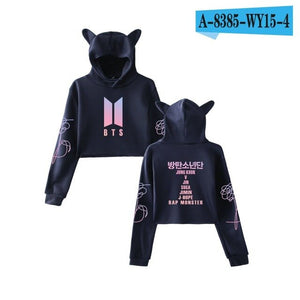 2018 New Style BTS Stylish Related Should Aid Collective-Cat Ear Bare Midriff Hooded Hoodie