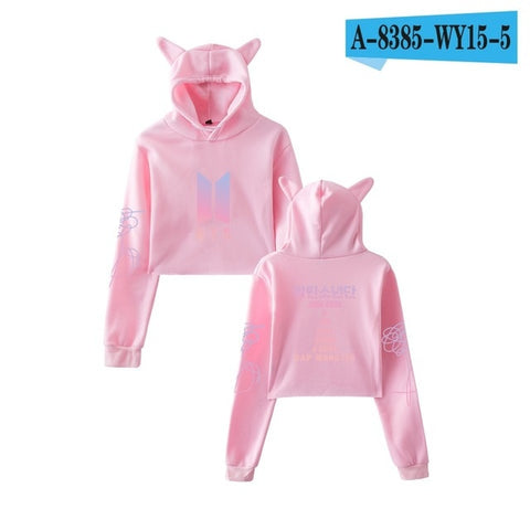 2018 New Style BTS Stylish Related Should Aid Collective-Cat Ear Bare Midriff Hooded Hoodie