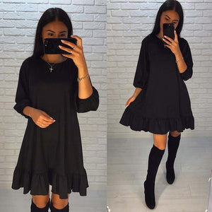 Summer Women Dress Fashion Vintage Patchwork Party Dress Casual Solid  Three Quarter O-neck  A- Line Women Sexy Dresses