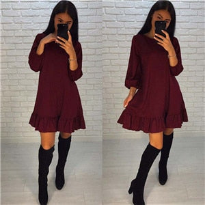 Summer Women Dress Fashion Vintage Patchwork Party Dress Casual Solid  Three Quarter O-neck  A- Line Women Sexy Dresses