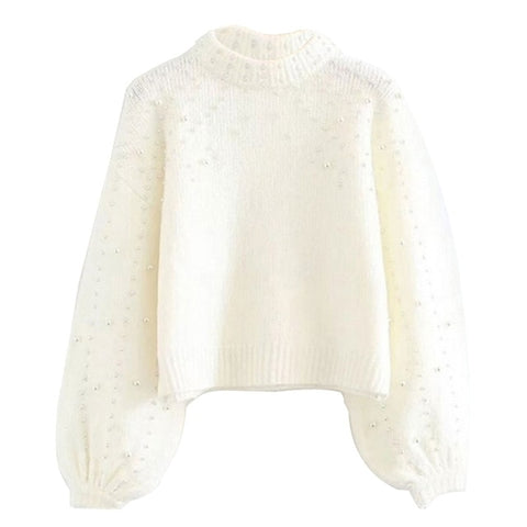 CALOFE 2019 Women Knitted Sweaters Fashion Casual Korean Style Female Long Sleeve Wrap Front Loose Pullover Jumper With Pearls