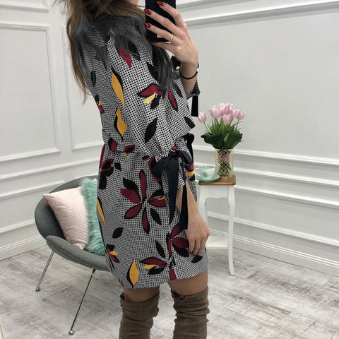 2019 Autumn Women Casual Printed Mini Dress Women Bow O-neck half sleeve Fashion Christmas Party Dresses vestidos