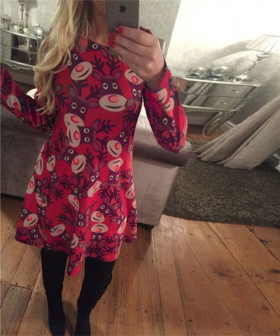 4XL 5XL Large Size Dress Casual Printed Cartoon Christmas Dress Autumn Winter Long Sleeve A -line Dress Plus Size Women Clothing