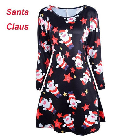 4XL 5XL Large Size Dress Casual Printed Cartoon Christmas Dress Autumn Winter Long Sleeve A -line Dress Plus Size Women Clothing