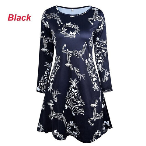 4XL 5XL Large Size Dress Casual Printed Cartoon Christmas Dress Autumn Winter Long Sleeve A -line Dress Plus Size Women Clothing