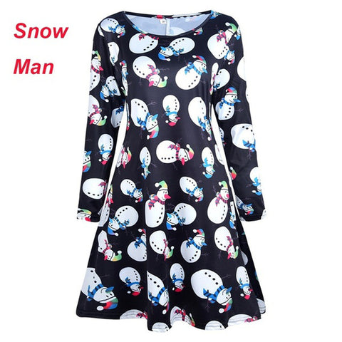 4XL 5XL Large Size Dress Casual Printed Cartoon Christmas Dress Autumn Winter Long Sleeve A -line Dress Plus Size Women Clothing