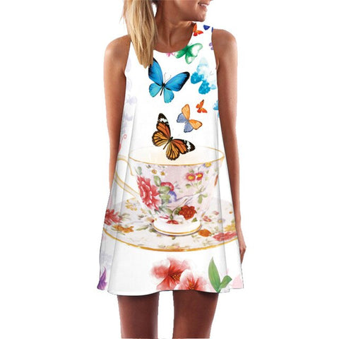 2019 MEIBONA Summer Sleeveless Vest Sexy Dresses Mini Knee Above Casual Loose Beach Dress Women's Floral Print Dress Vestido