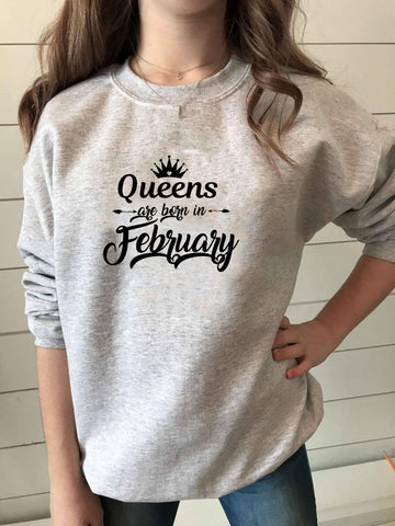 Sweatshirt Queens are born in February Printed New Arrival Women's Funny Long Sleeve Casual Tops Birthday Gift Sweatshirt