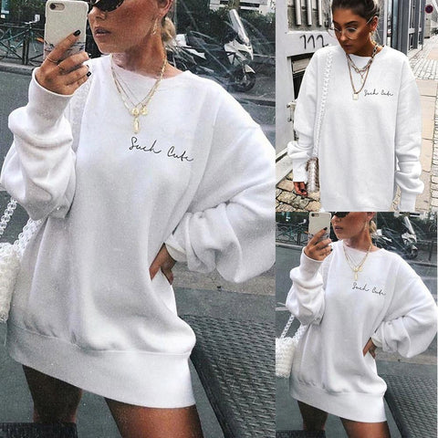 Womens Letters SHCK CUK Print Long Sleeve Hoodie Sweatshirt Ladies Slouch Pullover Jumper Tops White Brand New 2019 Sweatshirt