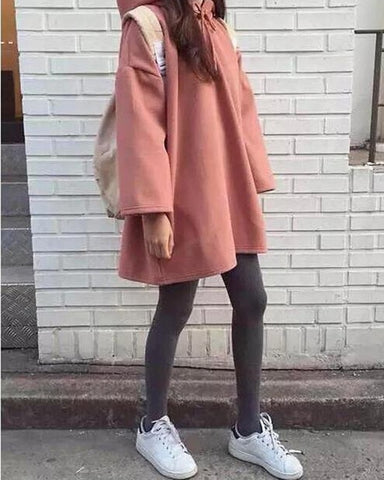 Fashion New Women Harajuku Style Loose Hoodies Females Long Solid Color Hooded Tops Womens Bf Korean Female Pullover Students