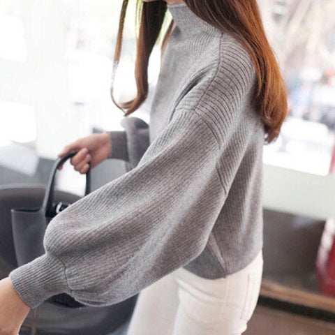 Bigsweety Women Lantern Sleeve Half Turtleneck 2018 Autumn Female Tops Women Sweater Clothes New Fashion Korean Tops 5 Colors