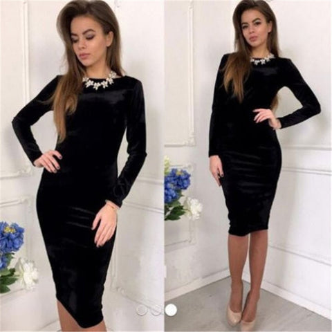 Spring Autumn Women Bandage Bodycon Dresses Casual Long Sleeve O-neck Evening Party Sexy Velvet Dress Sundress Clothes Clothings