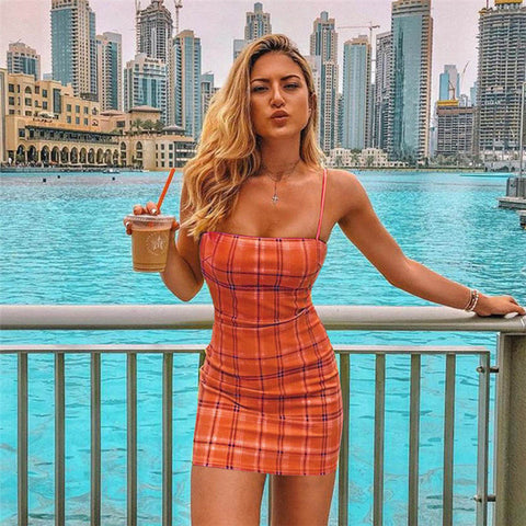 Summer Beach Plaid Cami Dress Women 2019 Sexy Casual Mini Sundress Sheath Slim Short Dresses Retro Sukienki Vestido Robe Femme